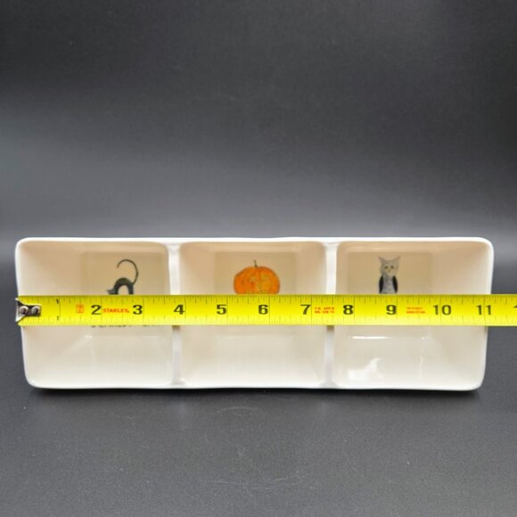 Rae Dunn Melamine Halloween Divided 3 Section Dish Black Cat Jack Olantern Boo - Picture 2 of 14